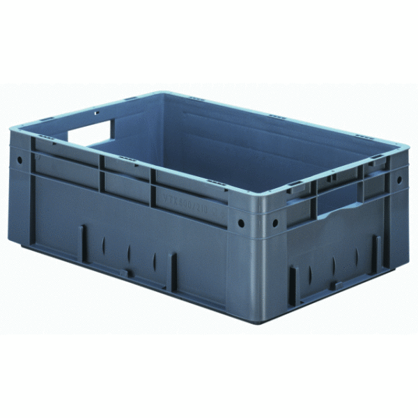 Heavy duty stacking box VTK 600/210-0, 600x400x210 mm LxWxH, solid walls and base, 38 litres, made of PP