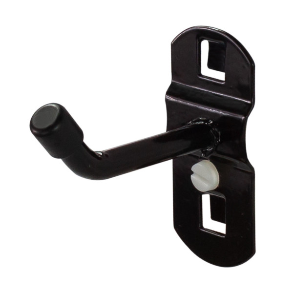 Lochplatten-Werkzeughalter 1-fach mit schrägem Hakenende, schwarz RAL 9005 , 25, 50, 75, 100, 150  o. 200 mm lang