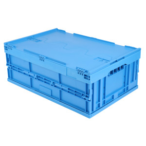 Faltbox FB 6/230D, blau, mit anscharniertem Deckel, 44...