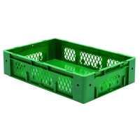 Schwerlast-Lager- und Transportbehälter VTK 600/145-1, grün, 600x400x145 mm (LxBxH), Wände durchbrochen, stapelbar, 25 Liter, aus PP