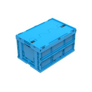 Klapp- und Faltbox FB 6/330D, blau, 600 x 400 x 330 mm (LxBxH), mit anscharniertem Deckel, 62 Liter, aus PP