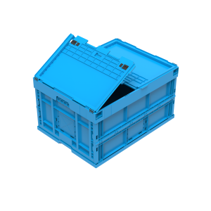 Faltbox FB 800/445-0-D, mit Verschlußdeckel,  blau, 800 x 600 x 455 mm (LxBxH); aus PP, 165 Liter