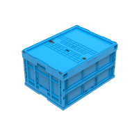 Faltbox FB 800/445-0-D, mit Verschlußdeckel,  blau, 800 x 600 x 455 mm (LxBxH); aus PP, 165 Liter