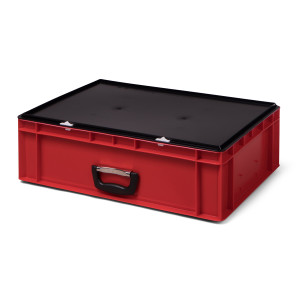Euro-Stapel-Koffer EKO-1L-6175, rot, stapelbare Kofferbox im Euro-Format, 600x400x186 mm (LxBxH), mit Koffergriff an 1 langen Seite, 33 Liter, aus PP