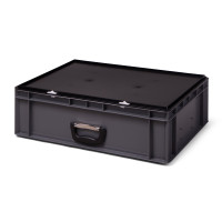 Euro-Stapel-Koffer EKO-1L-6175, grau, stapelbare Kofferbox im Euro-Format, 600x400x186 mm (LxBxH), mit Koffergriff an 1 langen Seite, 33 Liter, aus PP