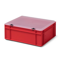 Bi-Color-Design Stapelbox BICO 4145, rot, mit Verschlussdeckel, transparent, 400x300x156 mm (LxBxH), 13 Liter, aus PP