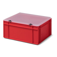 Bi-Color-Design Stapelbox BICO 4175, rot, mit Verschlussdeckel, transparent, 400x300x186 mm (LxBxH), 15 Liter, aus PP