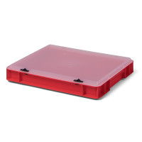 Bi-Color-Design Stapelbox BICO 4050, rot, mit Verschlussdeckel, in transparent, 400x300x61 mm (LxBxH), 4,5 Liter aus PP