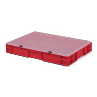 Euro-Transport-Stapelbox, rot, mit transparentem Verschlußdeckel, 600x400x75/86 mm (LxBxH), 14,5 Liter, aus PP