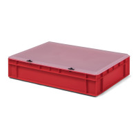 Euro-Transport-Stapelbox, rot, mit transparentem Verschlußdeckel, 600x400x120/131 mm (LxBxH), 22 Liter, aus PP