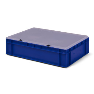 Euro-Transport-Stapelbox K-TK 600/145-t, blau, 600x400x145/156 mm (LxBxH), mit Verschlussdeckel, transparent, 26 Liter, aus PP