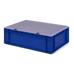 Euro-Transport-Stapelbox K-TK 600/175-t, blau, mit transparentem Deckel, 600x400x175/186 mm (LxBxH), 33 Liter, aus PP