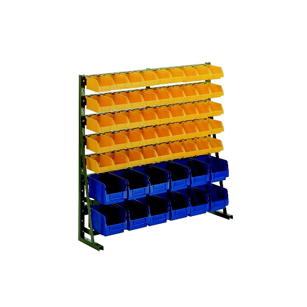Sichtkasten-Ständerregal / Kleinteile-Normregal N 8 F mit 57 Kästen aus Polystyrol