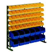Sichtkasten-Ständerregal / Kleinteile-Normregal N 8 F mit 57 Kästen aus Polystyrol