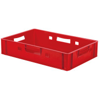 Euro-Fleischbehälter E1, 600x400x125 mm, rot, Volumen: 25 Liter, Traglast: 30 kg, aus HDPE, lebensmittelecht
