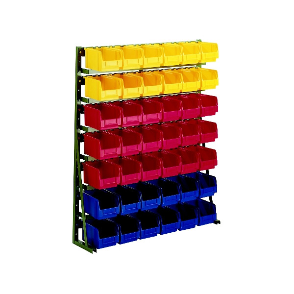 Sichtkästenregal N 10D, lackiert, mit 42 Sichtlagerkästen LK 3 (230/200 x 140 x 130 mm) aus Polystyrol