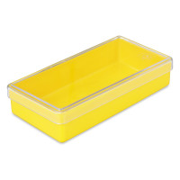 25 pcs. insertable bins with lids 23/2, 108x54x23 mm, yellow, industry standard for drawers, assortment boxes, made of polystyrene
