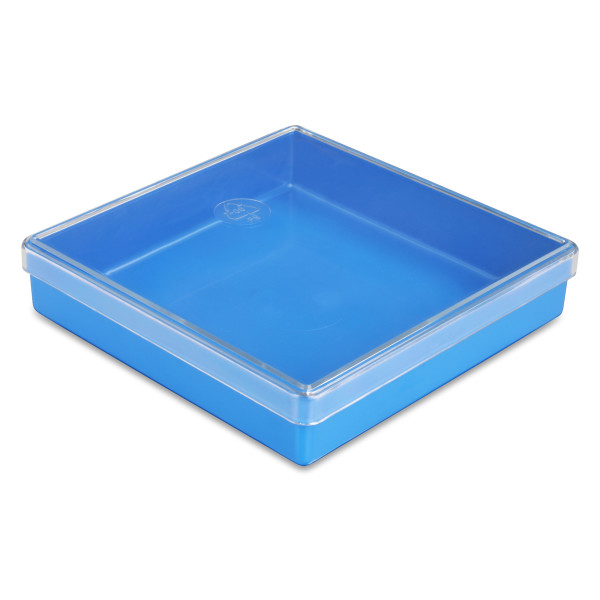 25 pcs. insertable bins with lids 23/3, 108x108x23 mm, blue, industry standard for drawers, assortment boxes, made of polystyrene