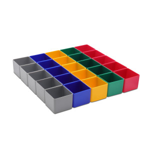 25 pcs. insertable bins 40/4, 49x49x40 mm, mixed colours,...