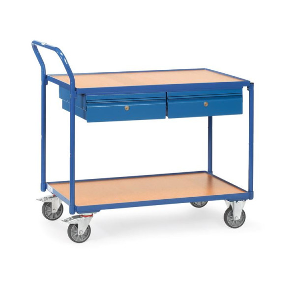 Etagenwagen / Tischwagen mit 2 Schubladen, mit 2 Böden, TPE-Rollen, 300 kg Traglast
