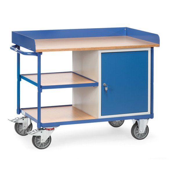 Werkstattwagen / Tischwagen, mit 1 Schrank und 3 Etagen, 400 kg Traglast