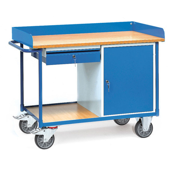 Werkstattwagen / Tischwagen mit 1 Schrank und 1 Schublade, 400 kg Traglast