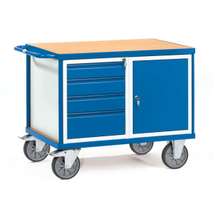 Werkstattwagen / Tischwagen mit 4 Schubladen und 1 Schrank, 600 kg Traglast