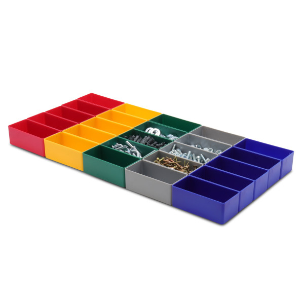 Insert-Box, Bin E40/3 for Drawers, dim. 40x99x49 mm (hxwxd), red, blue, yellow, green or green, 1 Pack = 25 pcs., Mat.: Polystrene